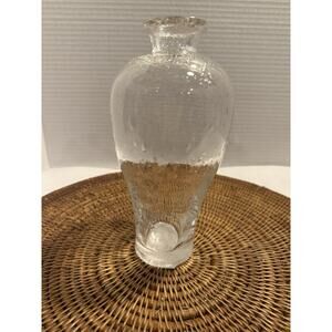 Hand Blown Art Glass Clear Vase with Air Bubbles Base, Floral, Decorative